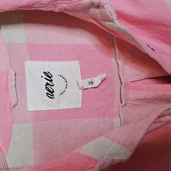 Aerie Pink and Cream Flannel Plaid Checkered Oversized Button Up Shirt XL - Picture 4 of 7